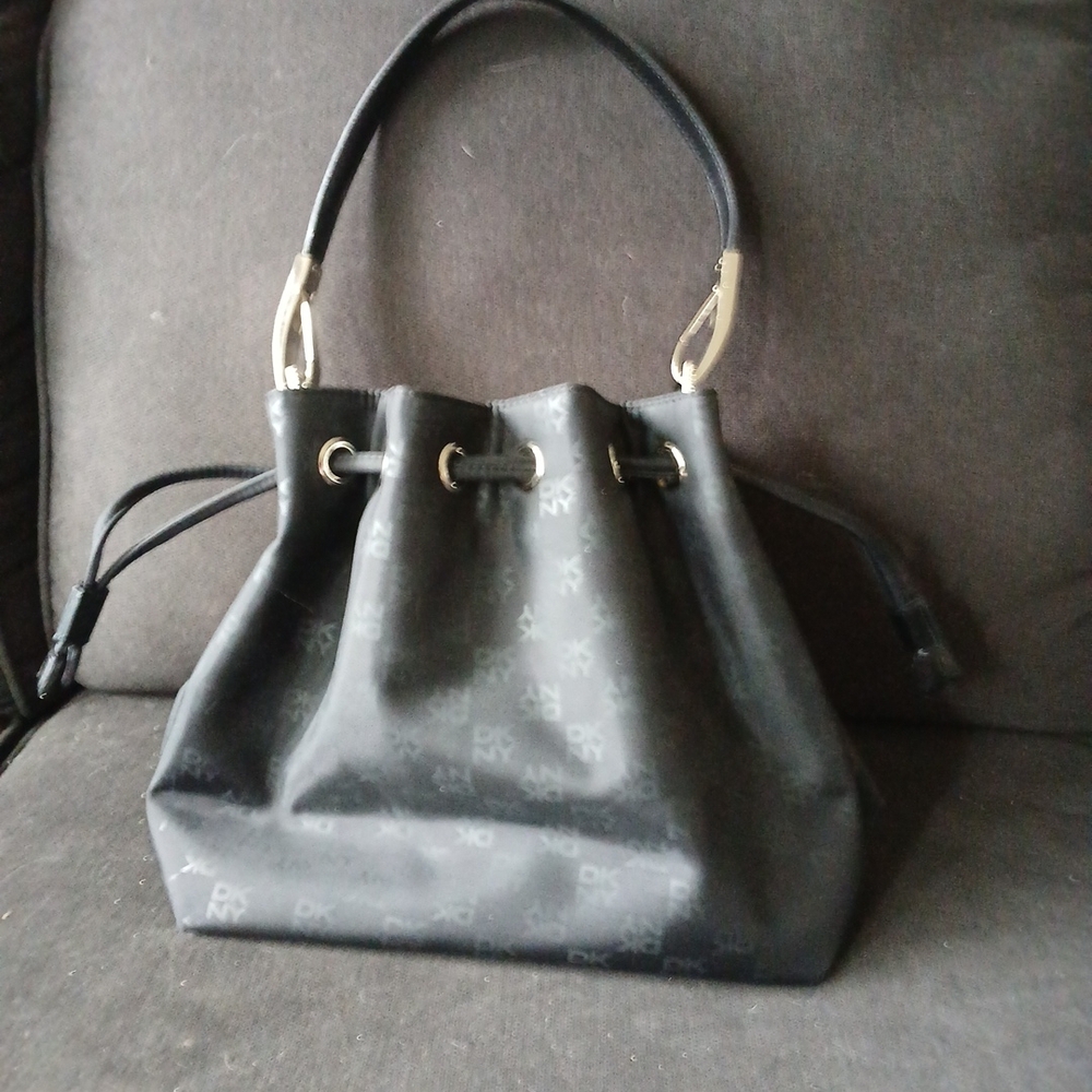 DKNY Charcoal Shoulder Bag with Gold Accents
